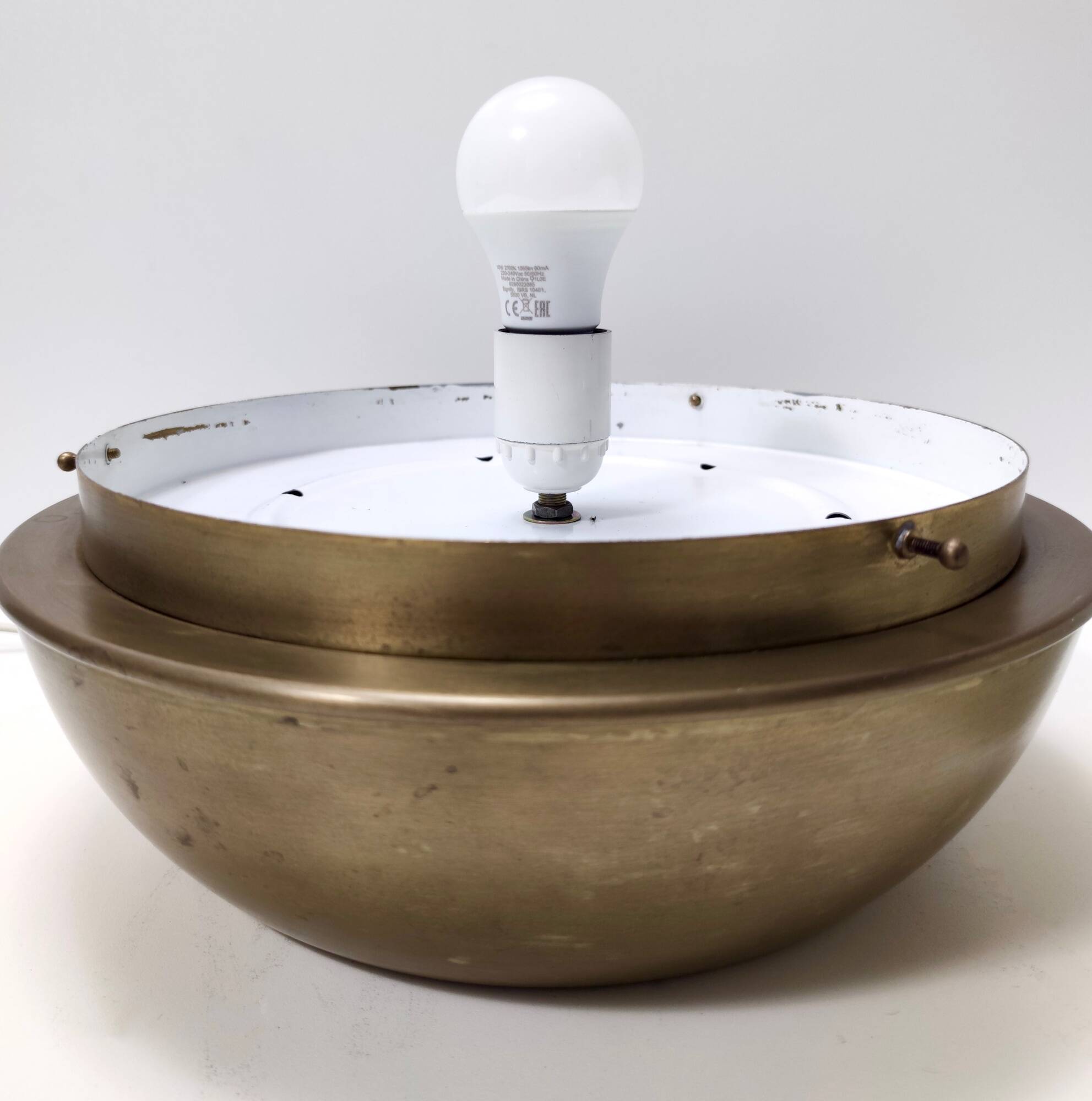 Space Age White Opaline Murano Glass and Brass Table Lamp, Italy