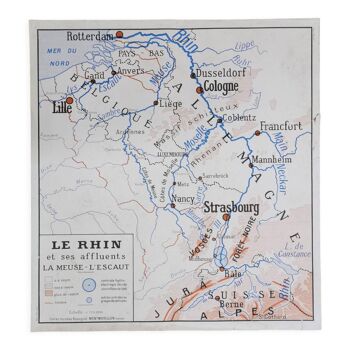 Carte affiche scolaire Rossignol "Le Rhin / Côtes de la Manche"
