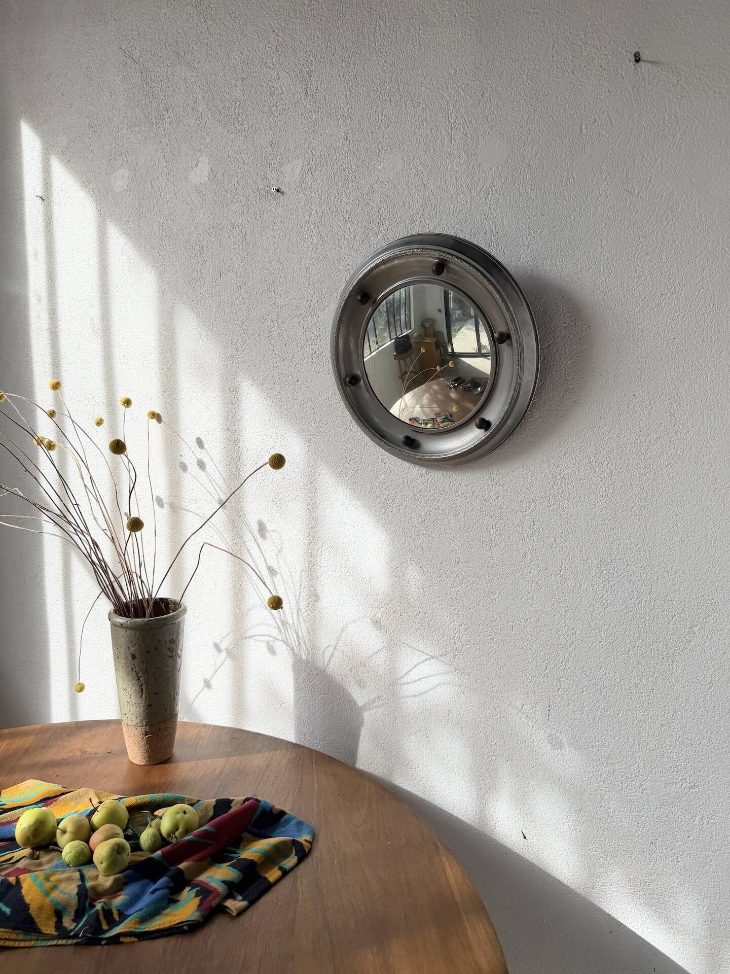 Round convex metal mirror in English style 1900