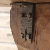 Brutalist console in solid wood worked with gouge & wrought iron, France 1950s