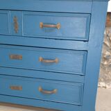 Commode ancienne bleue et dessus chêne