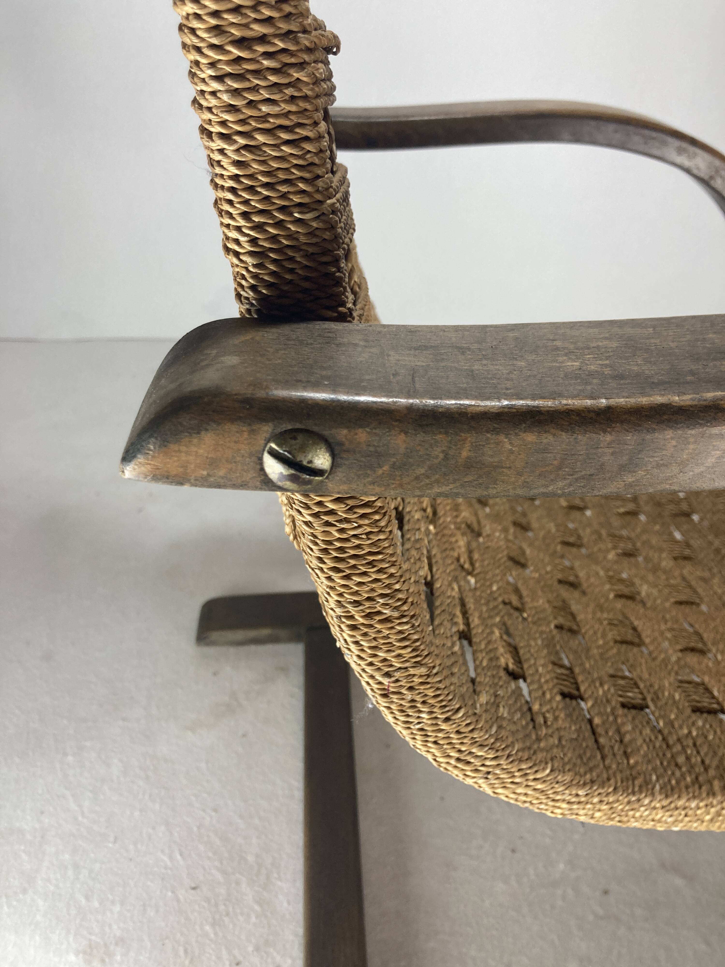 Cantilever wicker cord chair, 1930s