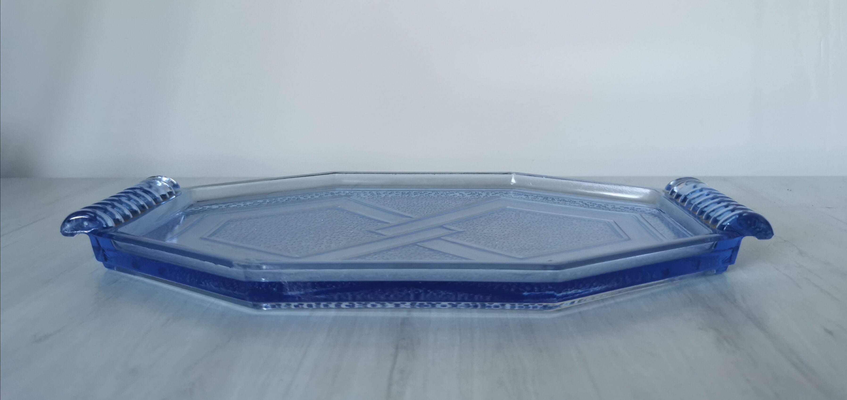 Art deco blue pressed glass tray