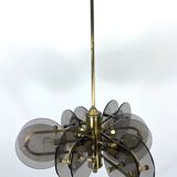 Postmodern brass and thick glass chandelier by Gino Paroldo. Italy 1970s
