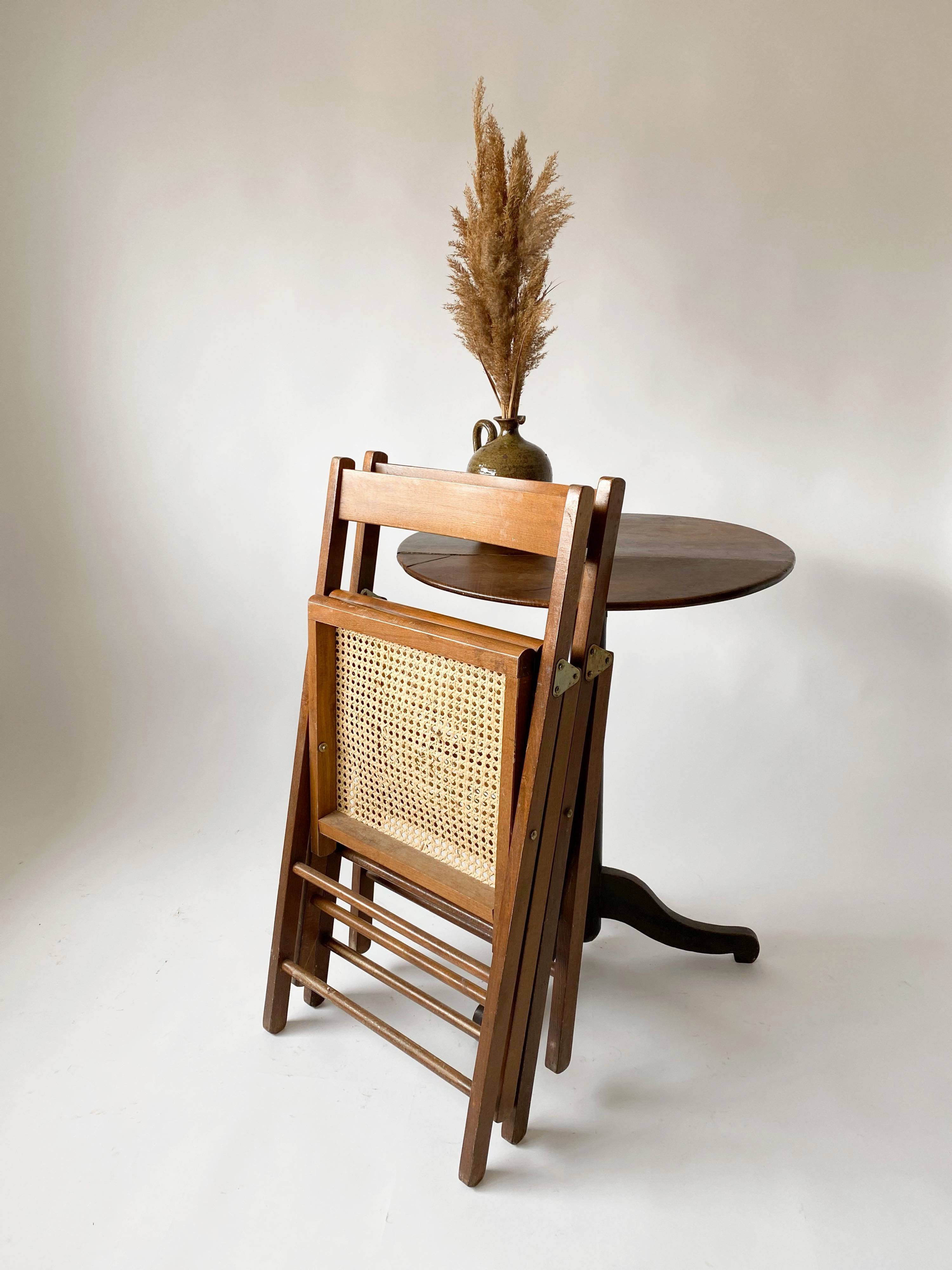 Pair folding chairs caning