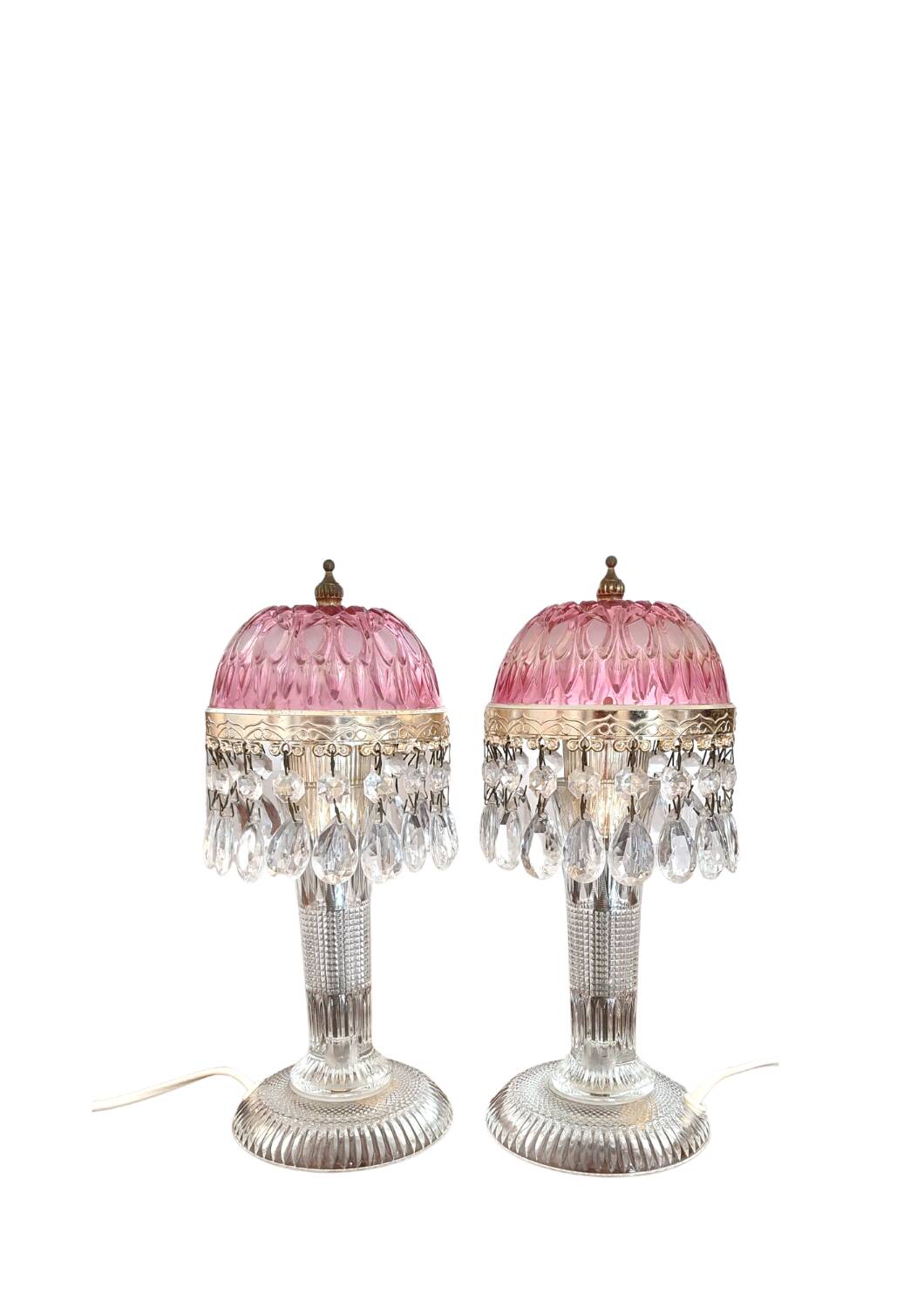 Michelotti Crystal Glass Prism Boudoir Parlor Lamps 1950s