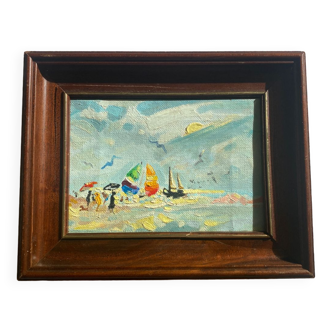 Paysage de bord de mer sur toile, style impressionniste