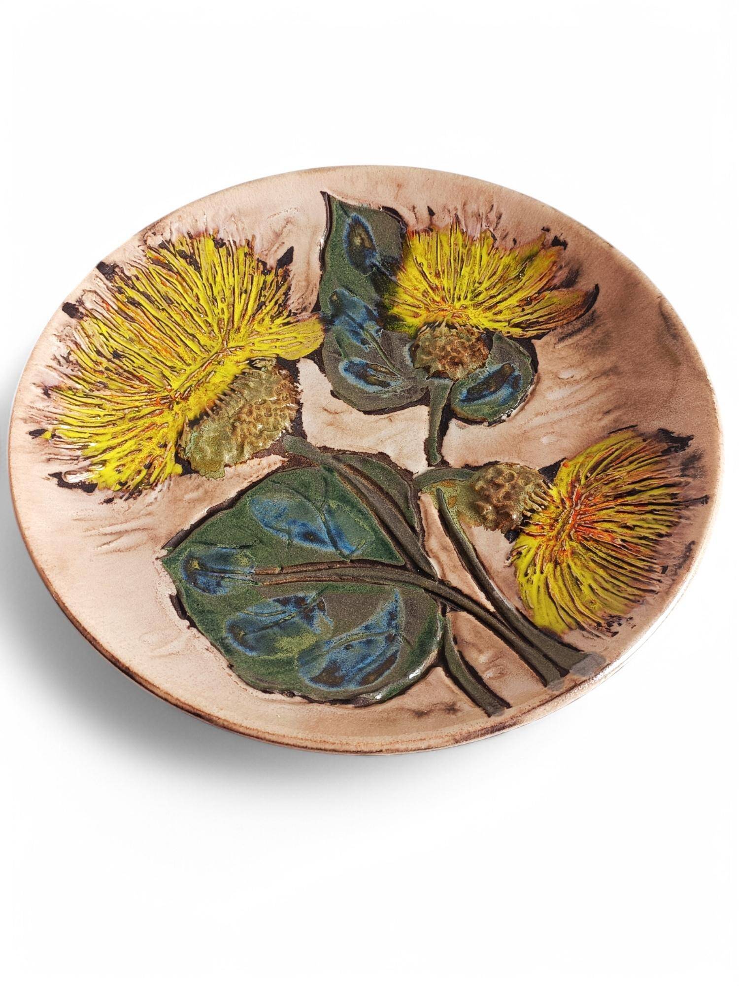 Mid-Century Ceramic Plate by Ruscha, Floral Décor, Germany, 1950s