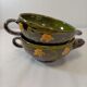 2 green glazed stoneware bowls with floral pattern – decorative tableware