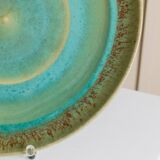 Green Turquoise Gradient Ceramic Bowl with Organic Shape, Large Danish Studio Piece, 1970s