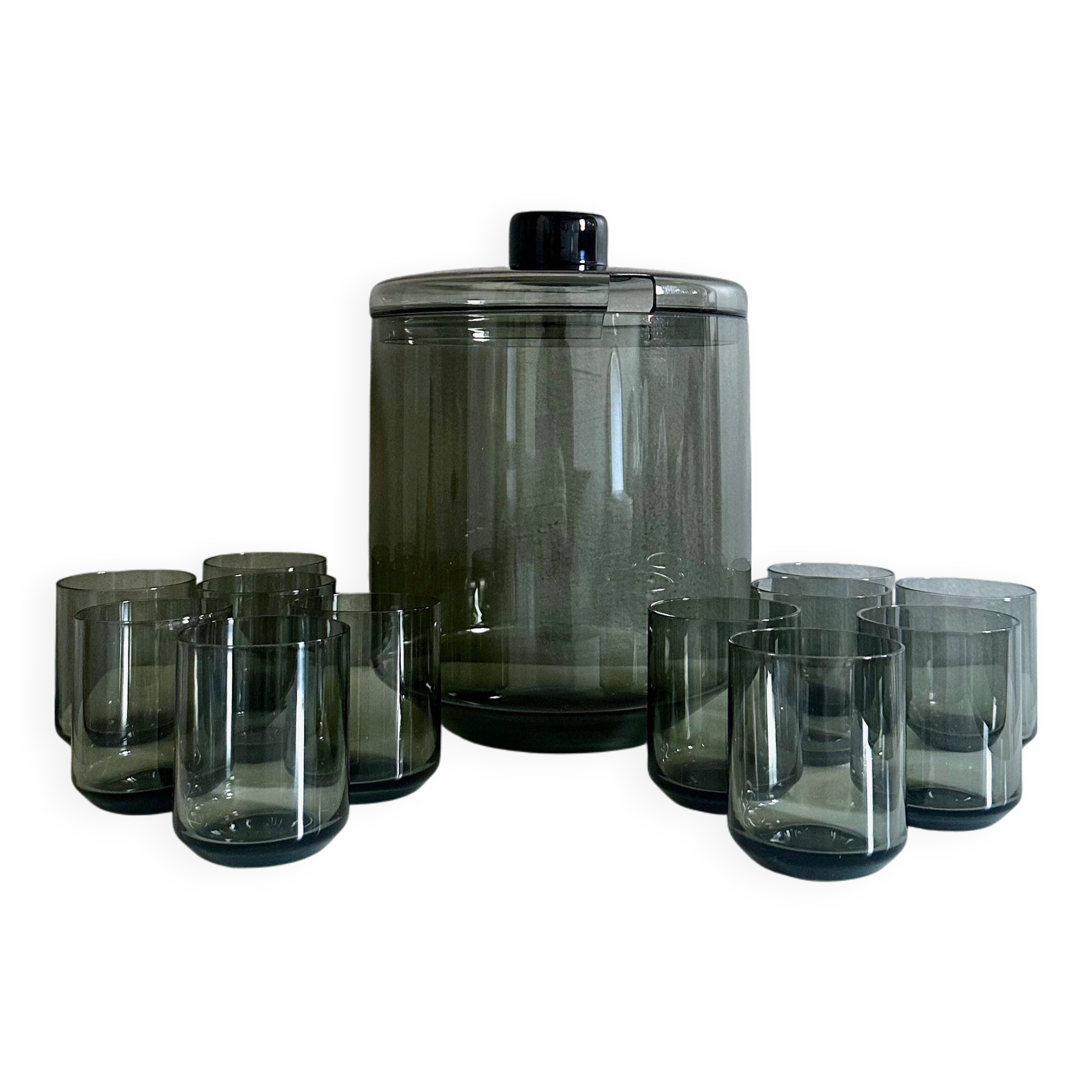 Punch bowl set with 12 glasses, "Lauritzer Glas", 50's