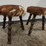 Duo of cowhide stools