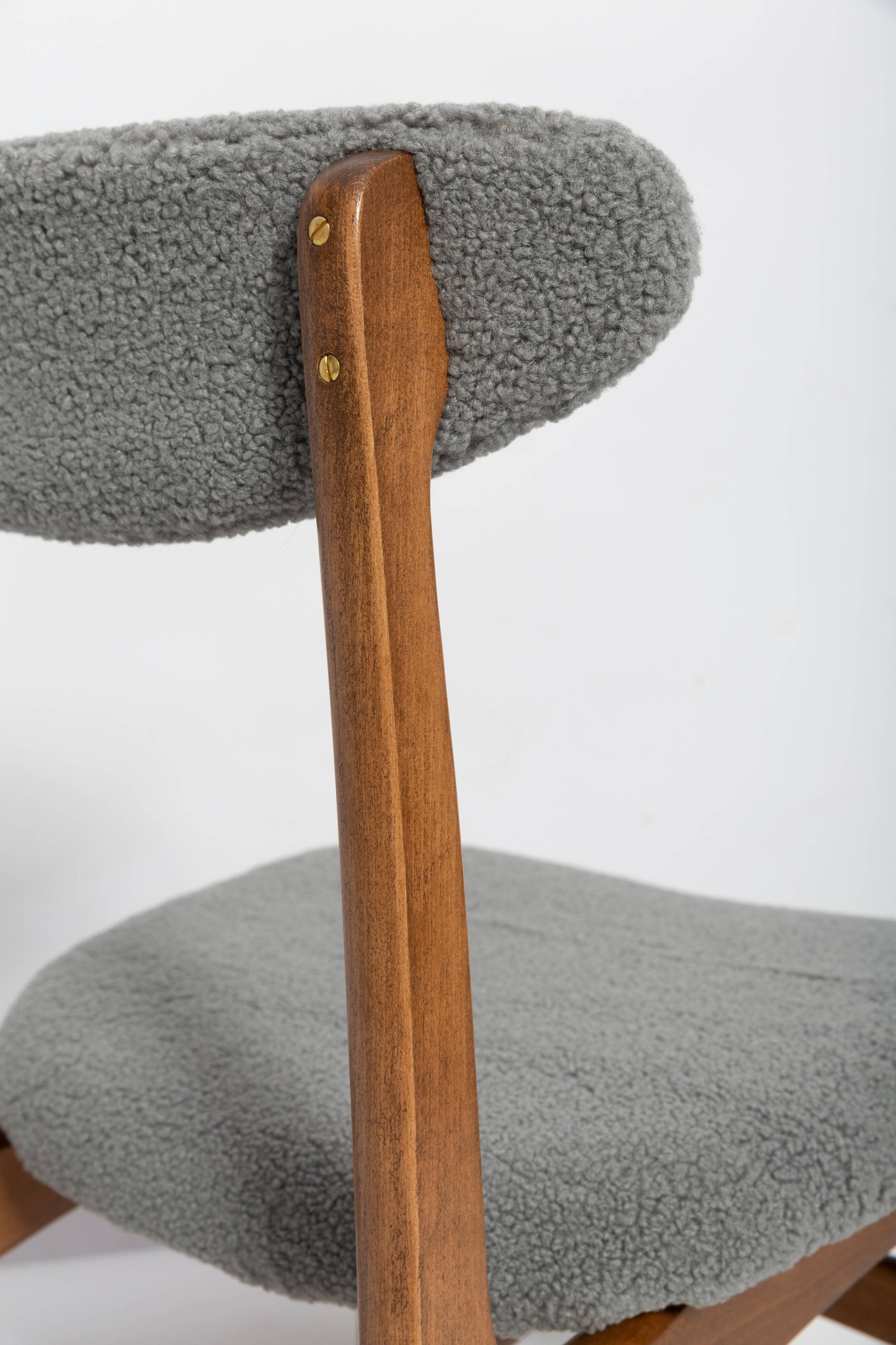 Mid-century boucle armchair in grey designed by Rajmund Hałas, Poland, 1960s.