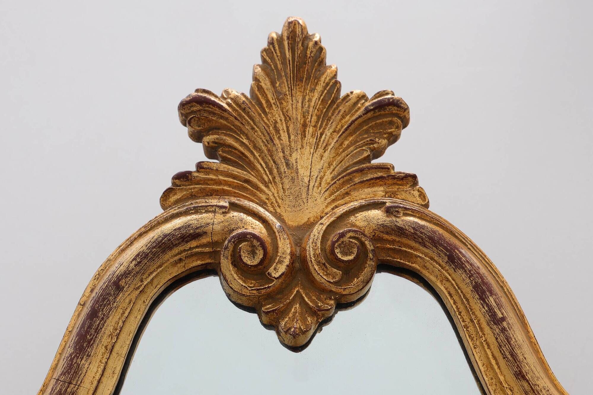 Florentine Style Giltwood Mirror with Acanthus Crest and Bevelled Glass, It