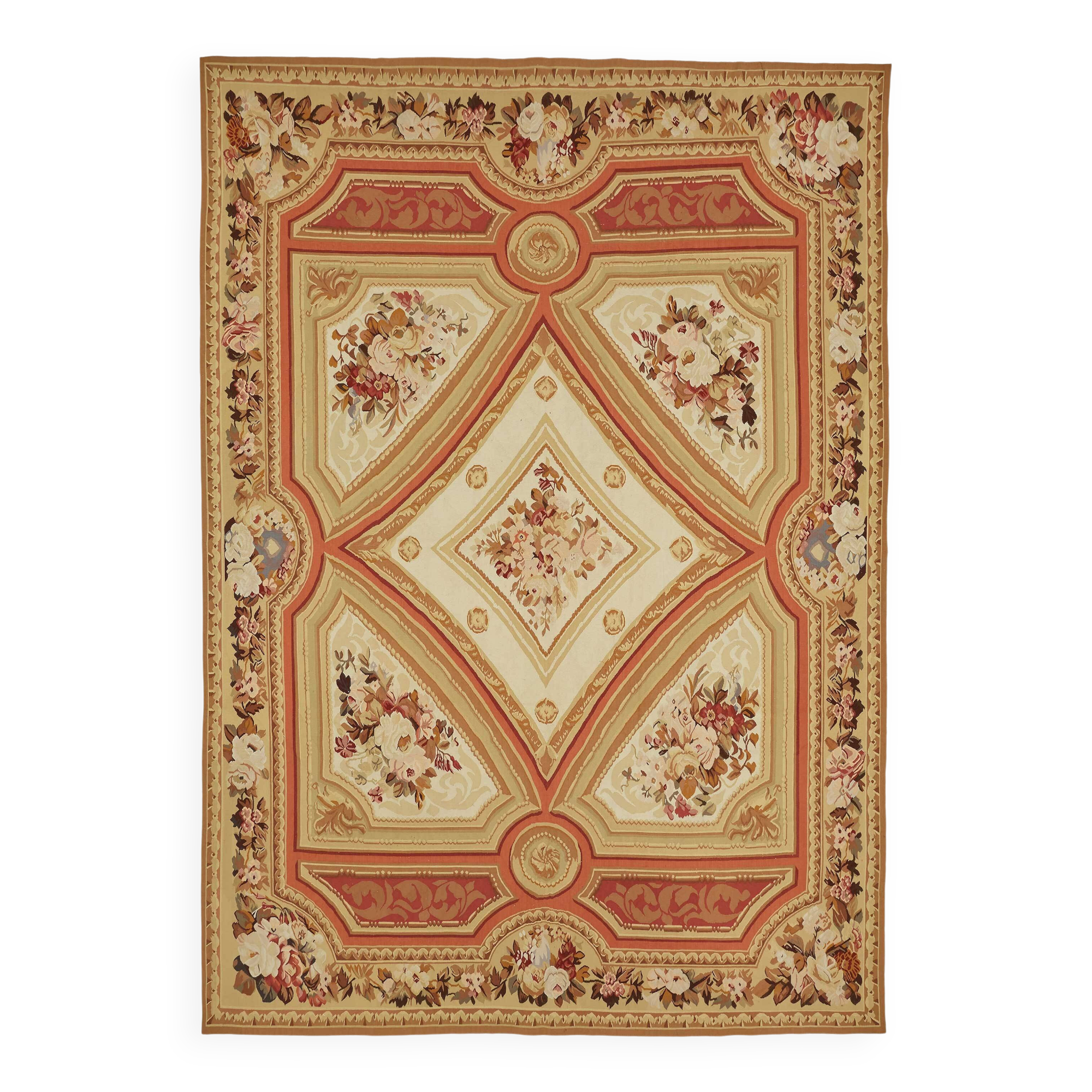 Handmade European Vintage Aubusson Kilim 235 cm x 336 cm