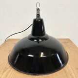 Industrial Black Enamel Factory Lamp with Cast Iron Top, 1960s