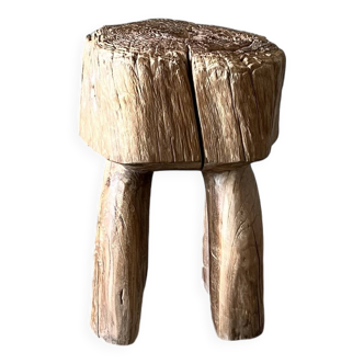 Brutalist stool in upcycled solid blond teak H:40 D:32