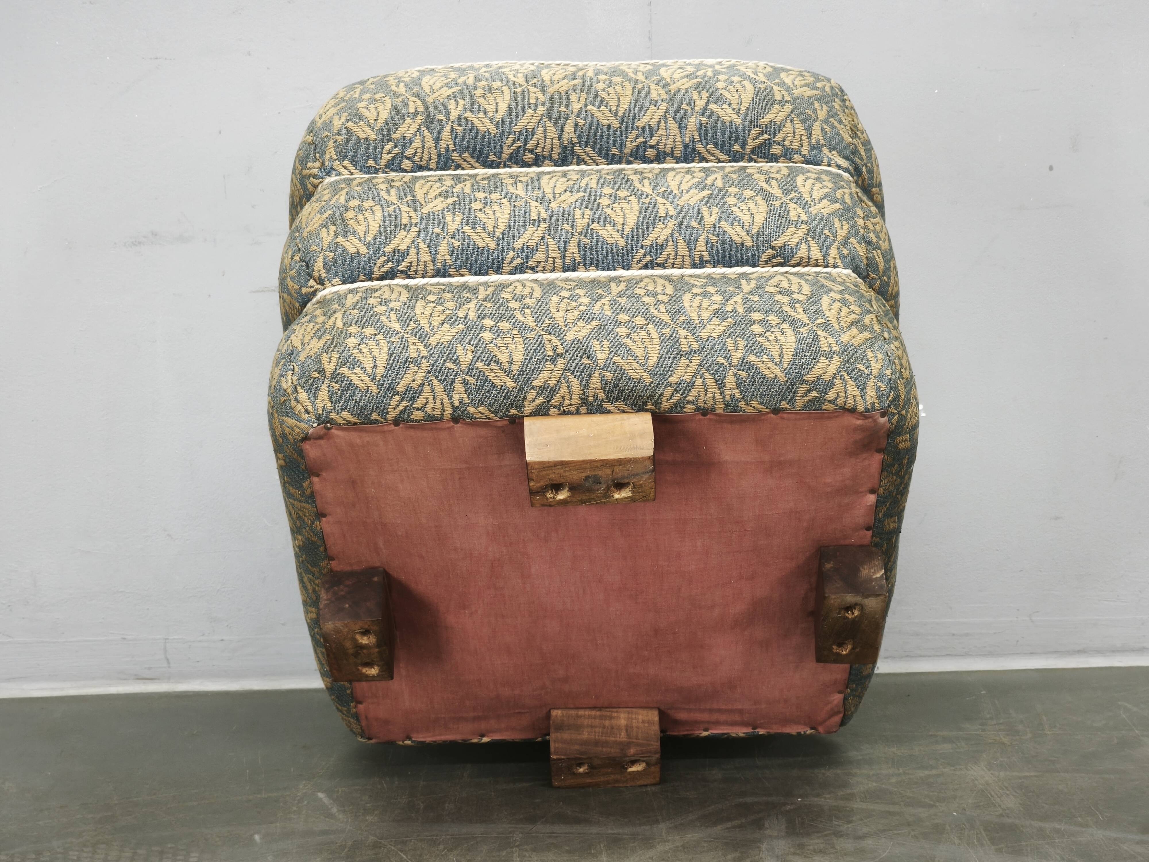 1930s Czech Art Deco Walnut Upholstered Footstool Ottoman
