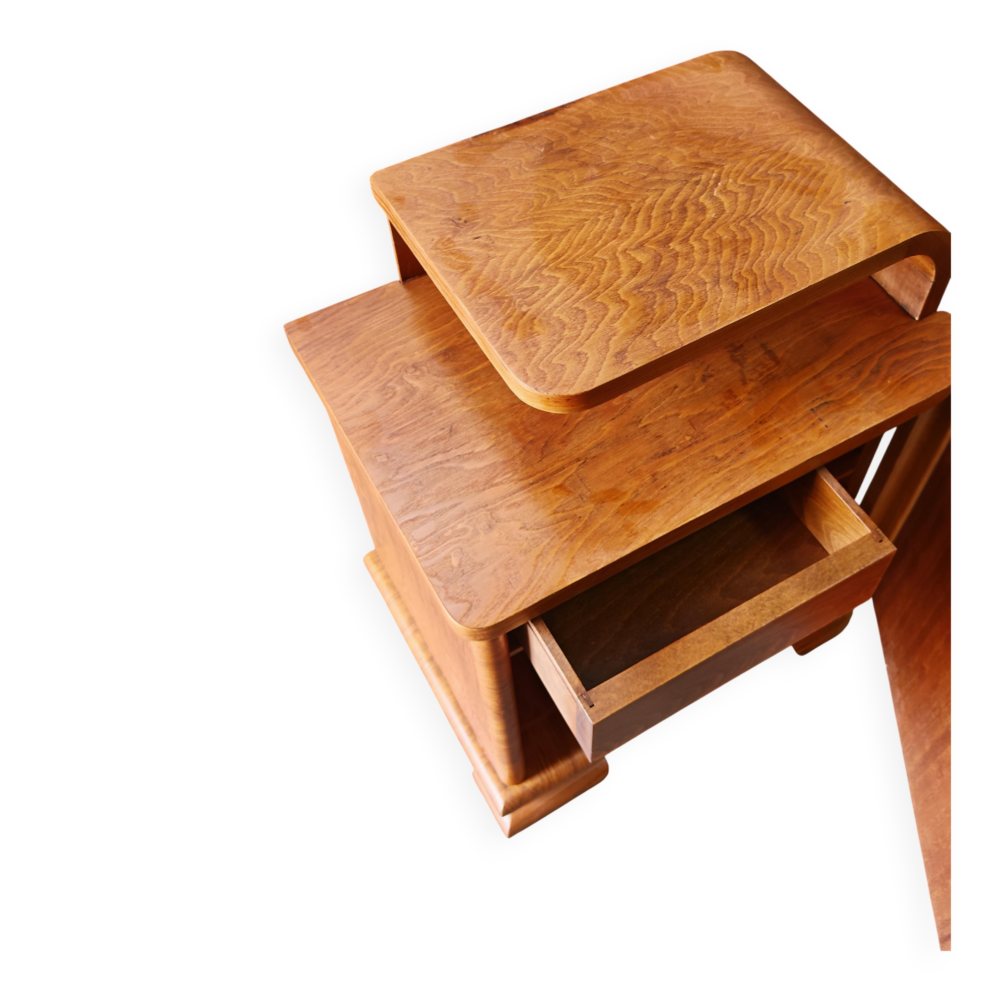 Pair of Art Deco bedside tables renovated in ash, 1930s.