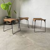 Set of three Raoul Guys wicker and metal stools