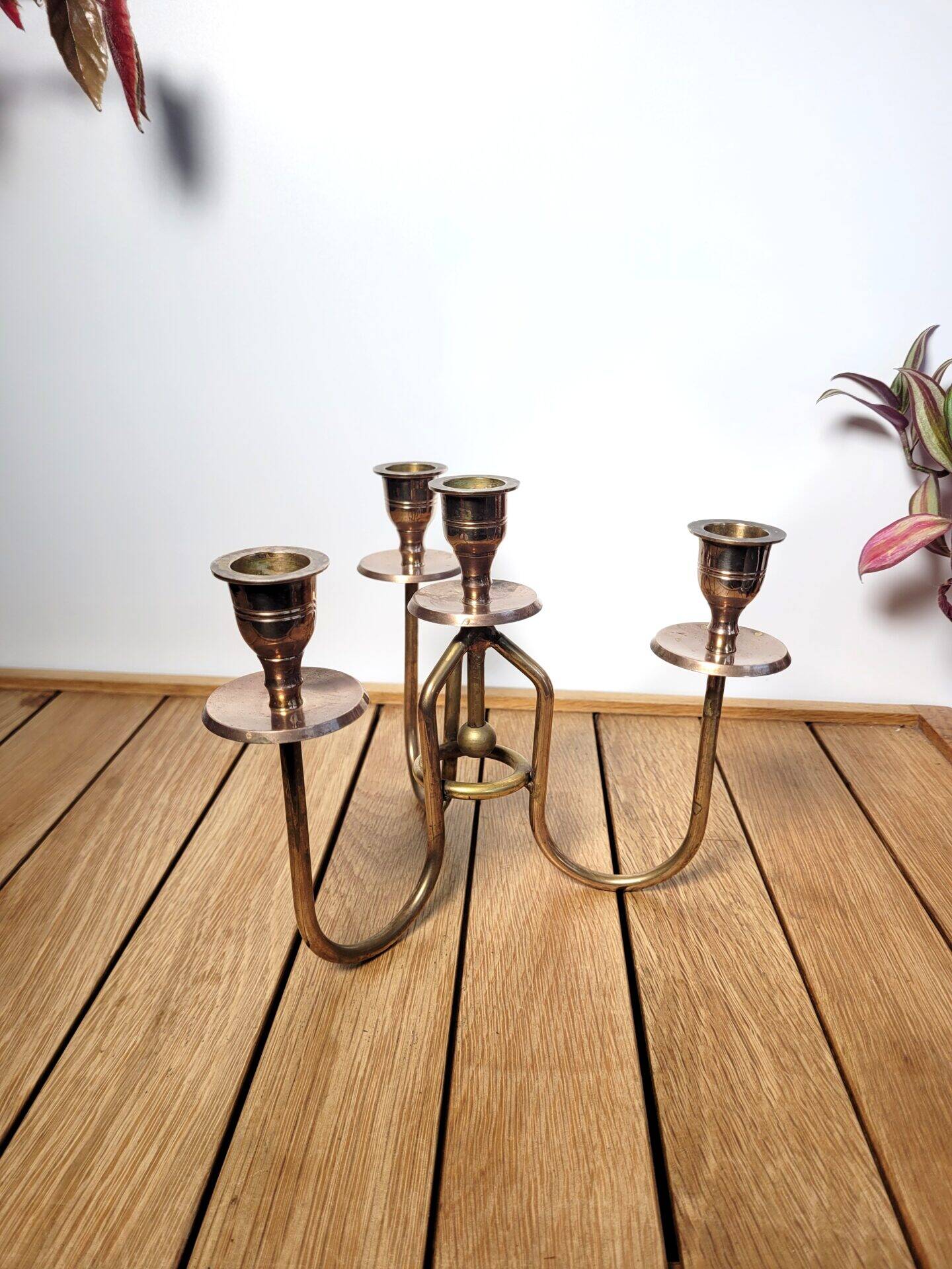 4-light vintage brass candle holder centerpiece