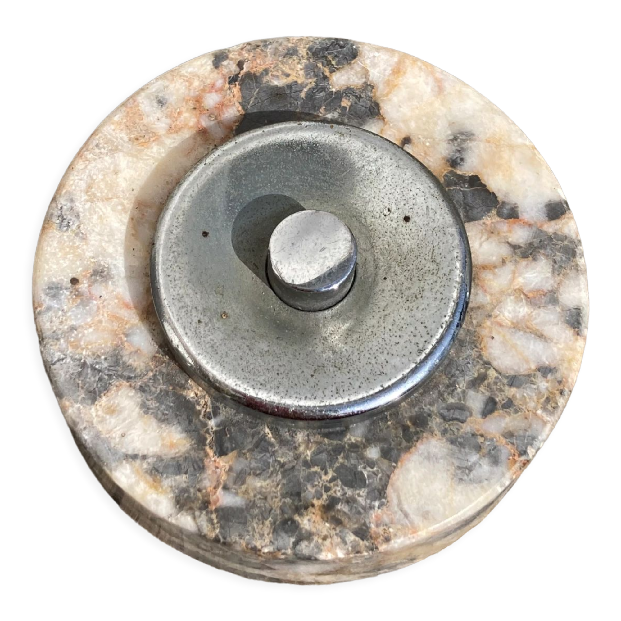 Antique doorbell or switch in marble and silver metal