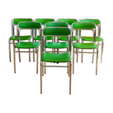 Série de 8 chaises Souvignet en chrome et skaï vert