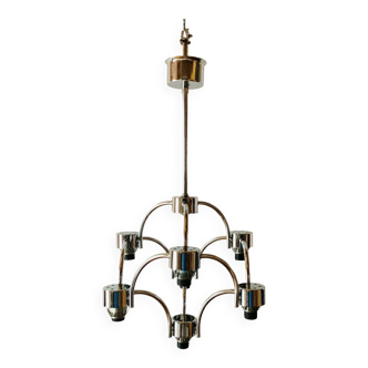 Vintage chrome metal chandelier - Space Age Design - SA Boulanger