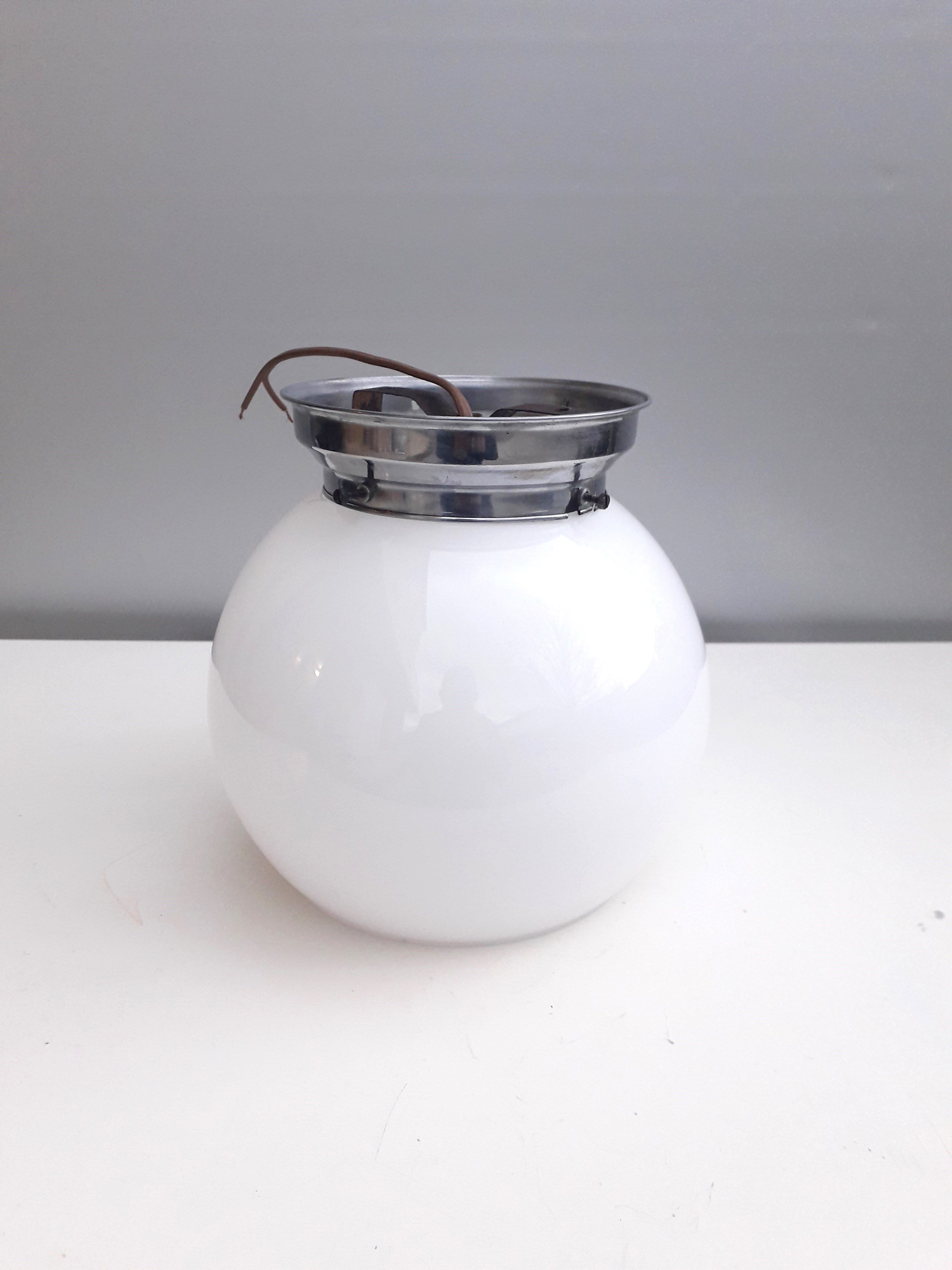 Former bistro ceiling lamp - Half-spherical globe in white opaline - 1950