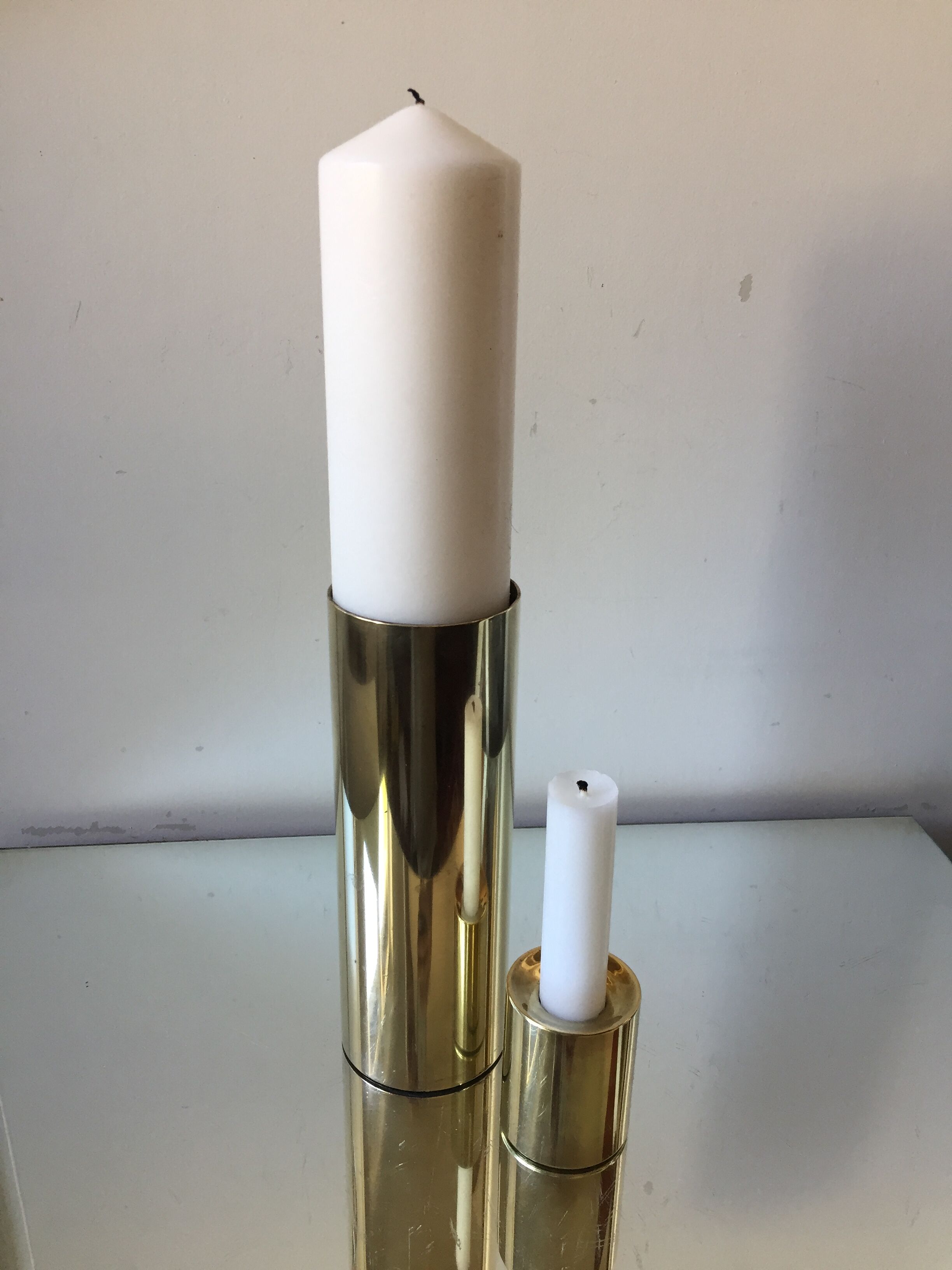 Danish mid century brass candleholders set of 2