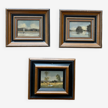 3 oils on panel - neo-impressionist style