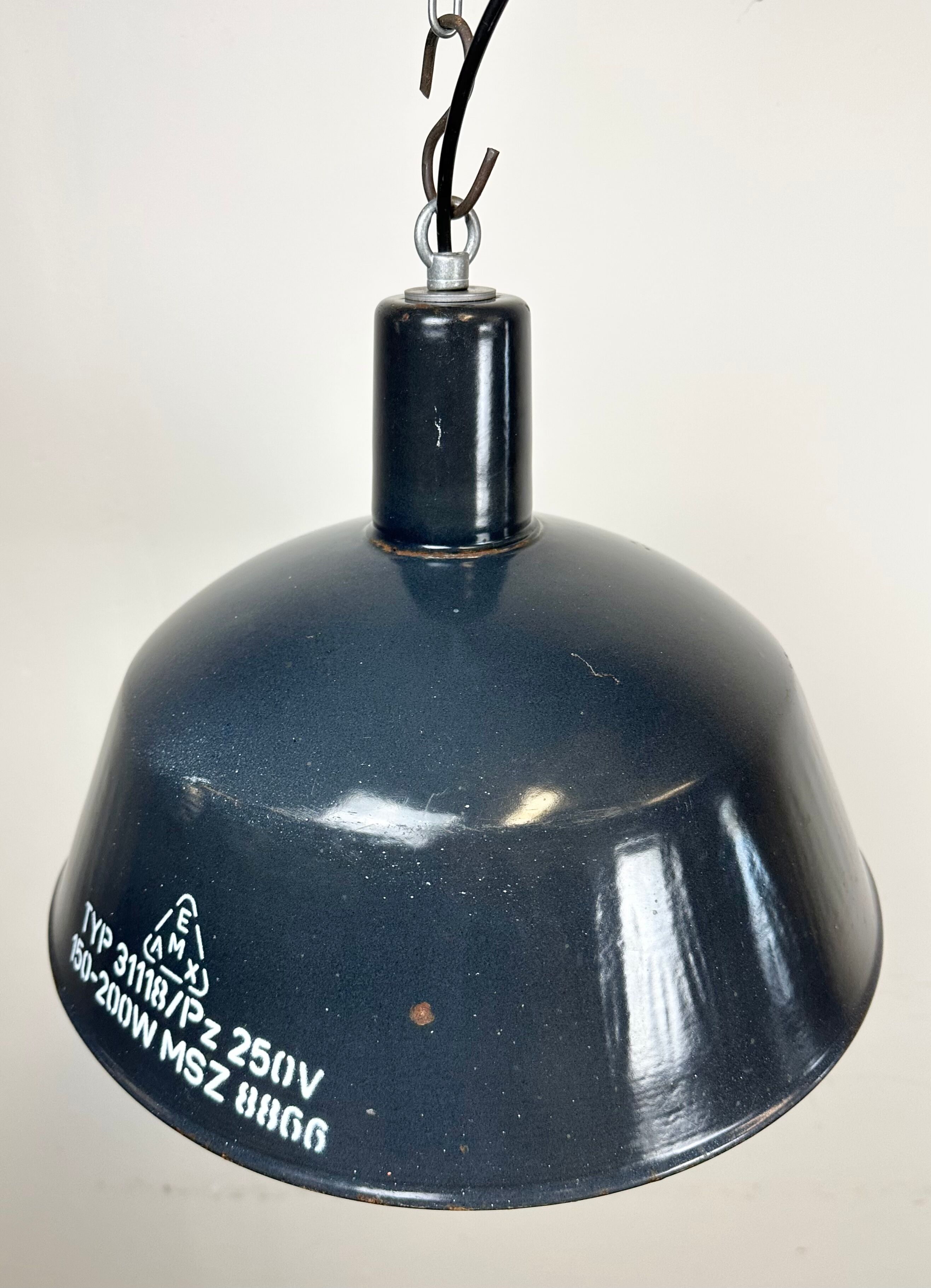 Industrial dark blue enamel pendant lamp from emax, 1960s