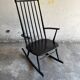 Black solid wood Scandinavian Windsor rocking chair — tall spindle back, mid-20th century