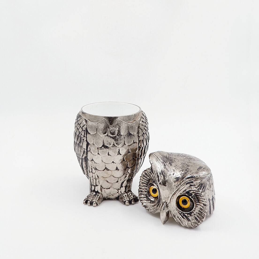 Vintage Silver Plastic Owl Ice Bucket - 1970's