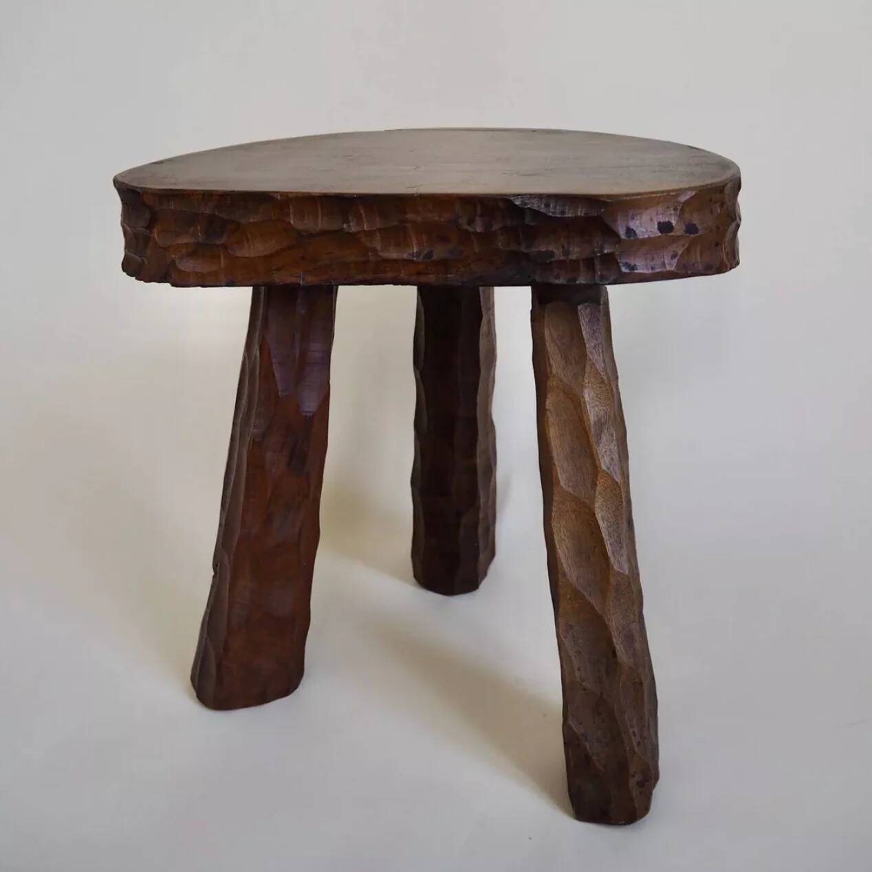 Pair of wooden tripod stools