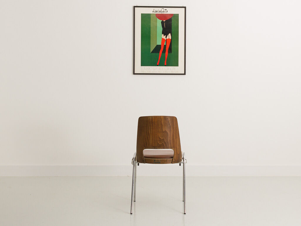Set of 3 Jomain Baumann chairs, seat in imitation cognac leather, circa 1960
