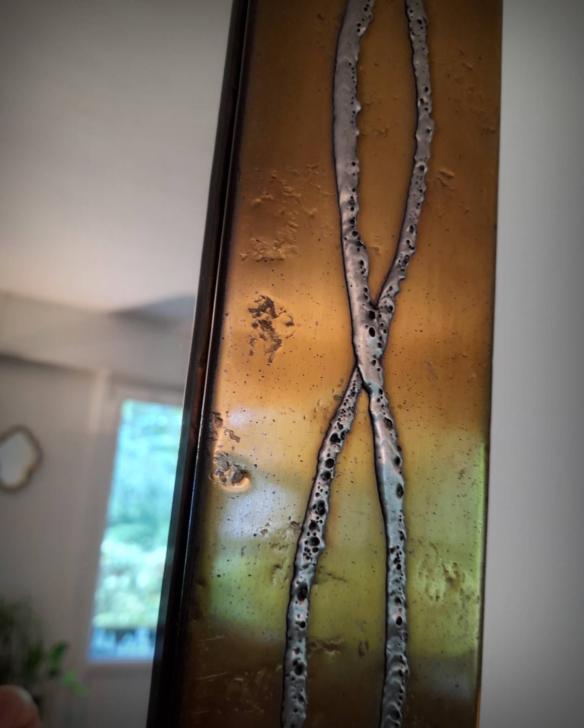 Brutalist brass mirror by Jean Goardere, France, 1970s