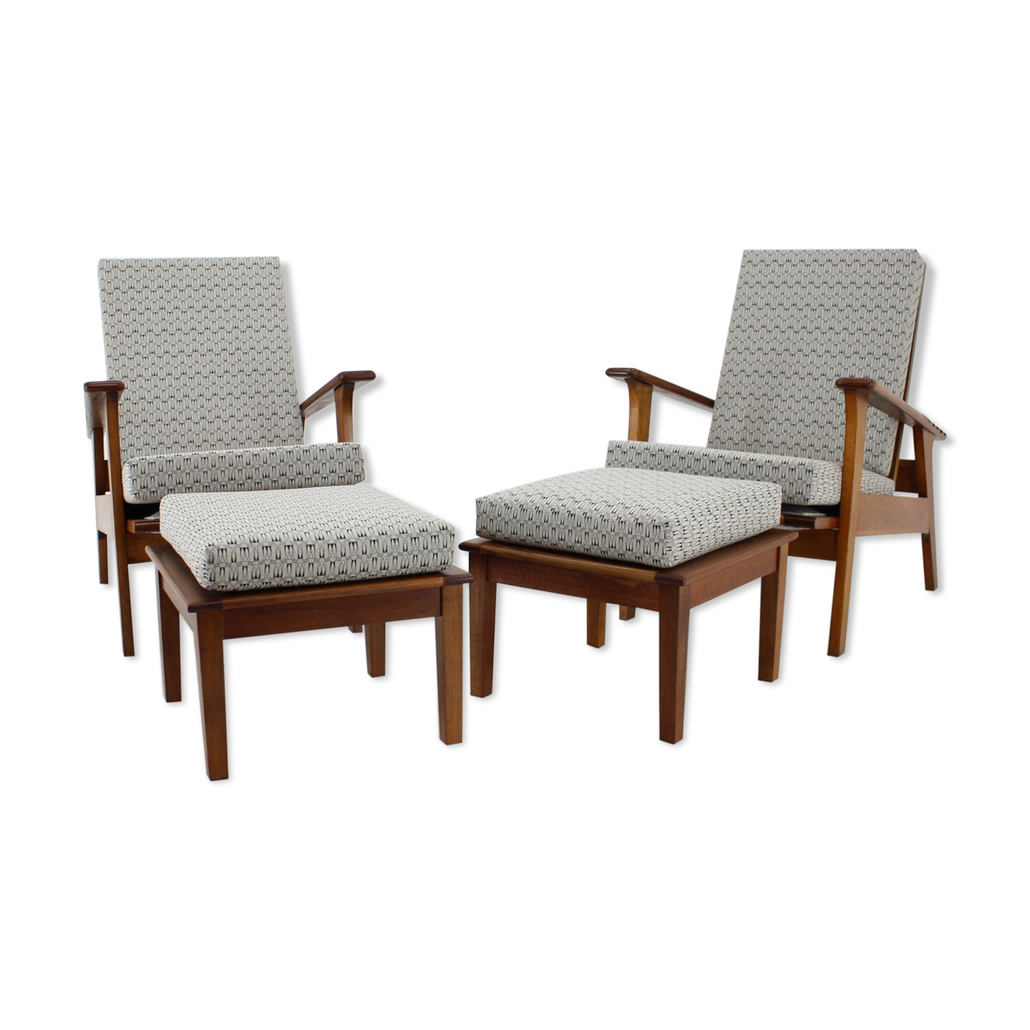 1930s Pair of Antonin Heythum Very Rare Armchairs + Stools, Czechoslovakia