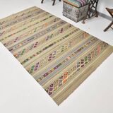 4x8 Soft Pastel Green Vintage Kilim Rug, 139x241Cm SK 33042