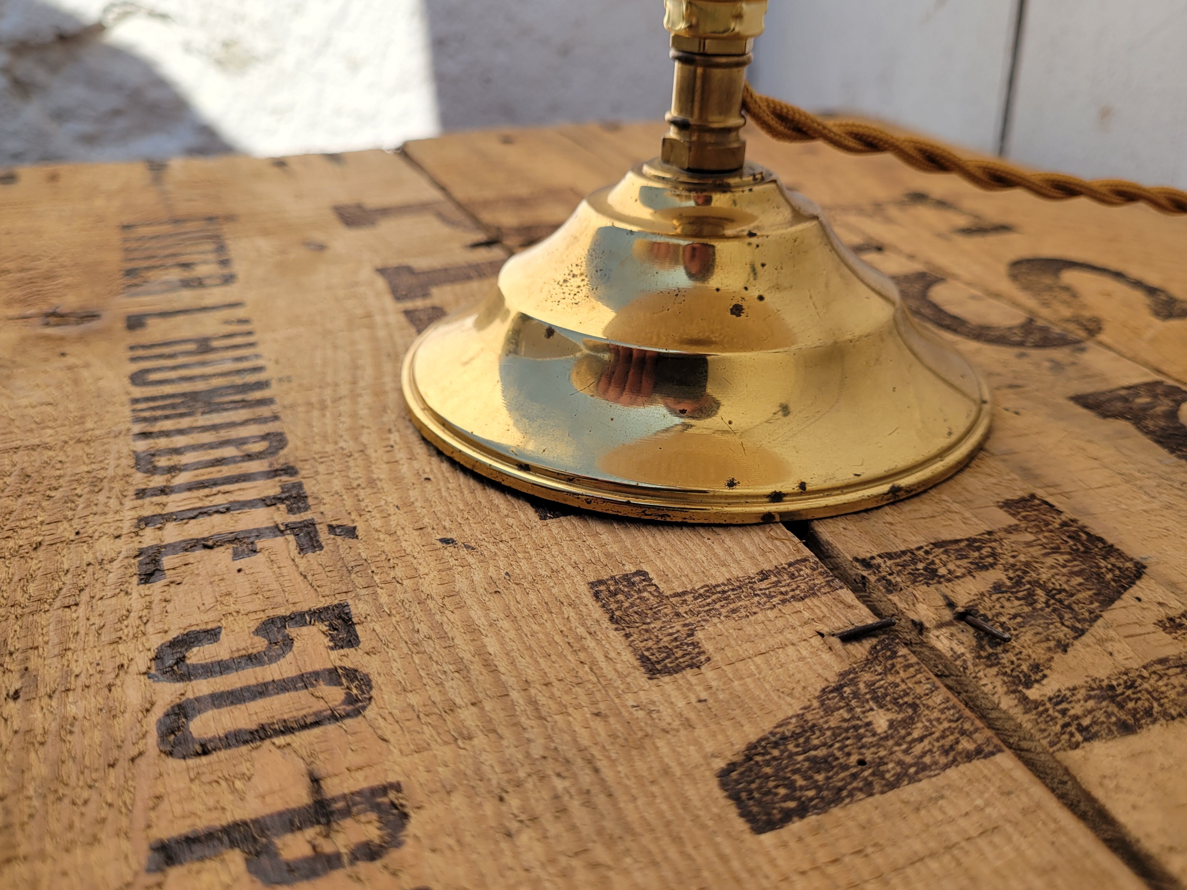 Clichy glass and brass globe lamps