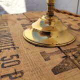 Clichy glass and brass globe lamps