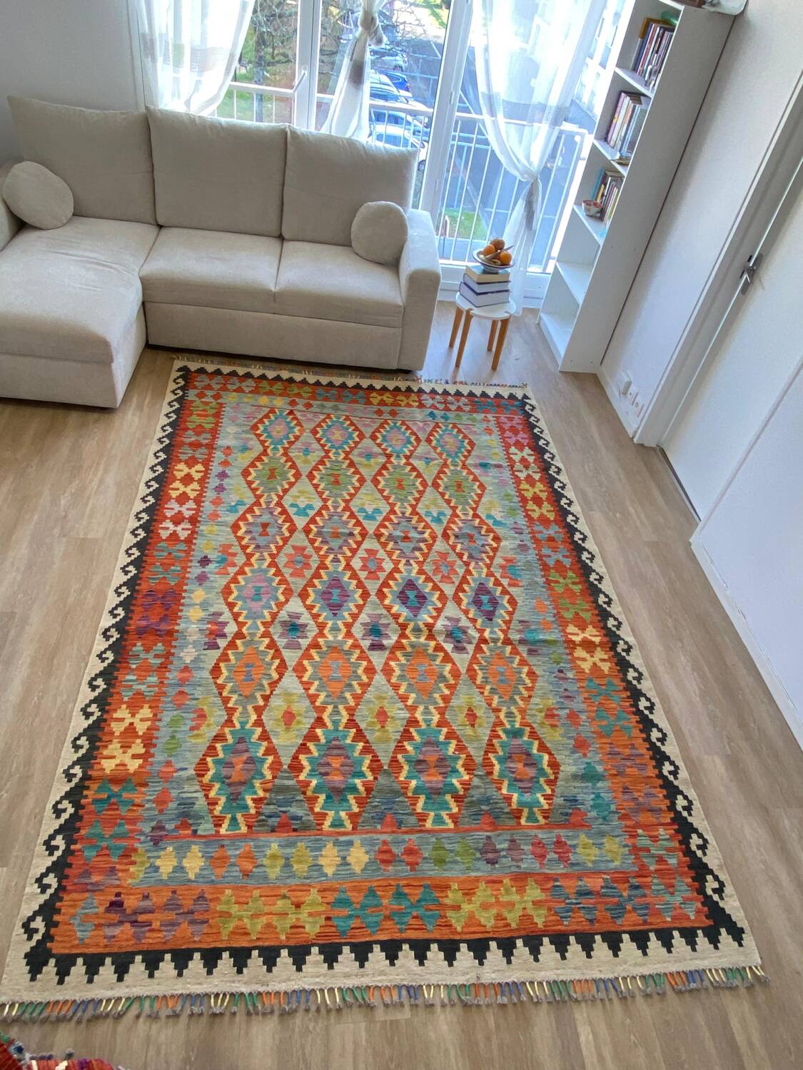 Grand Kilim Afghan en Laine – 292×206 cm