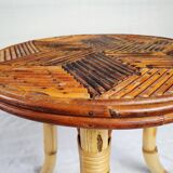 Tabouret trépied en marqueterie de rotin 1960
