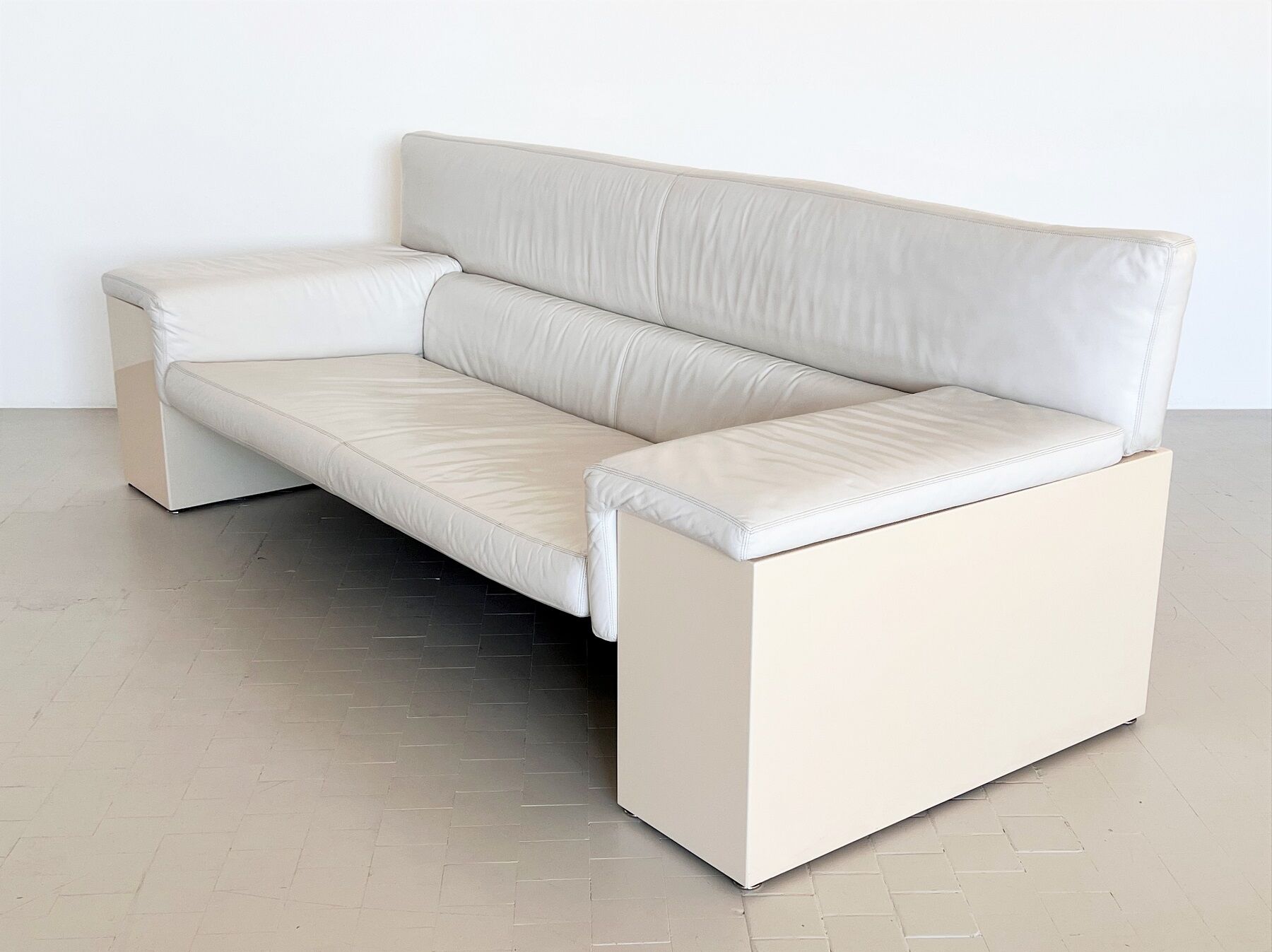 Cini Boeri for Knoll Three Seater Sofa 'Brigadier' in White Leather, 1970s