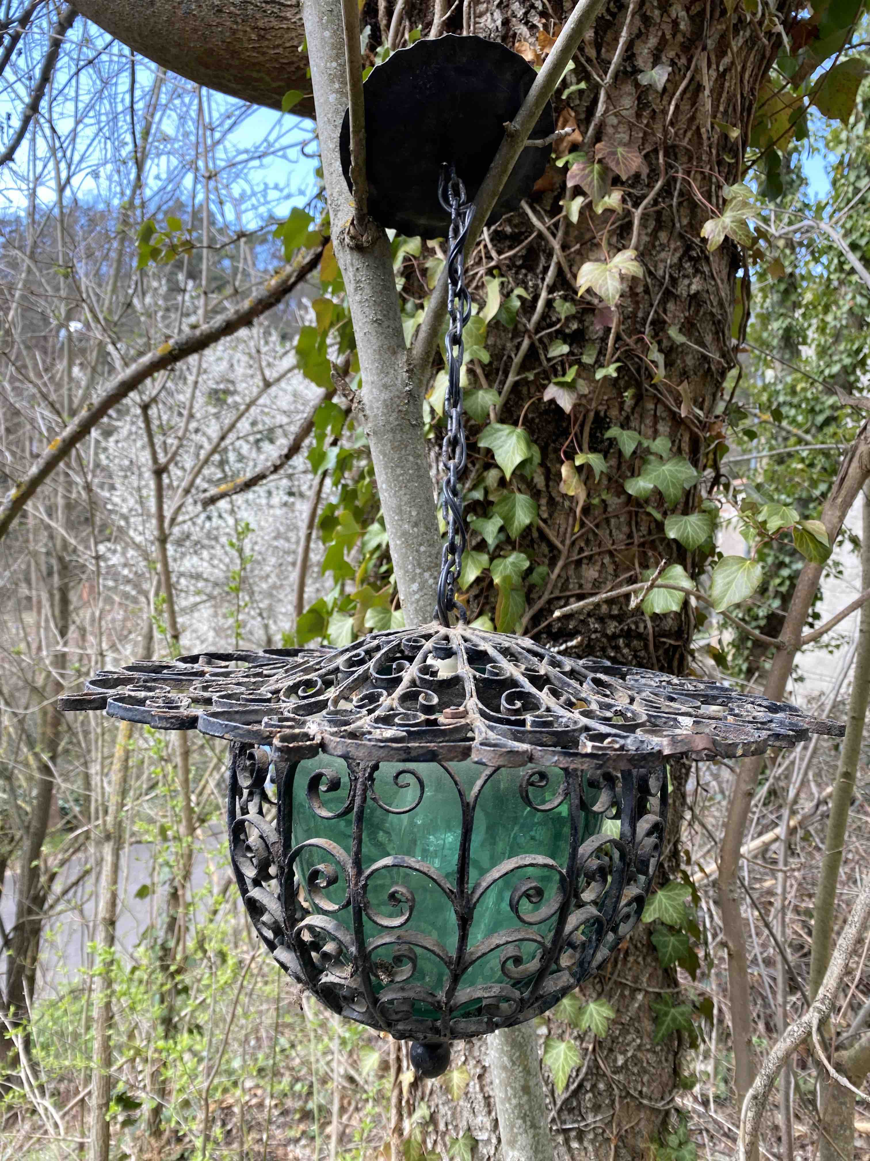 Wrought iron and glass lantern