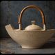 Unique Danish Studio Pottery – sculptural teapot with a bamboo handle;