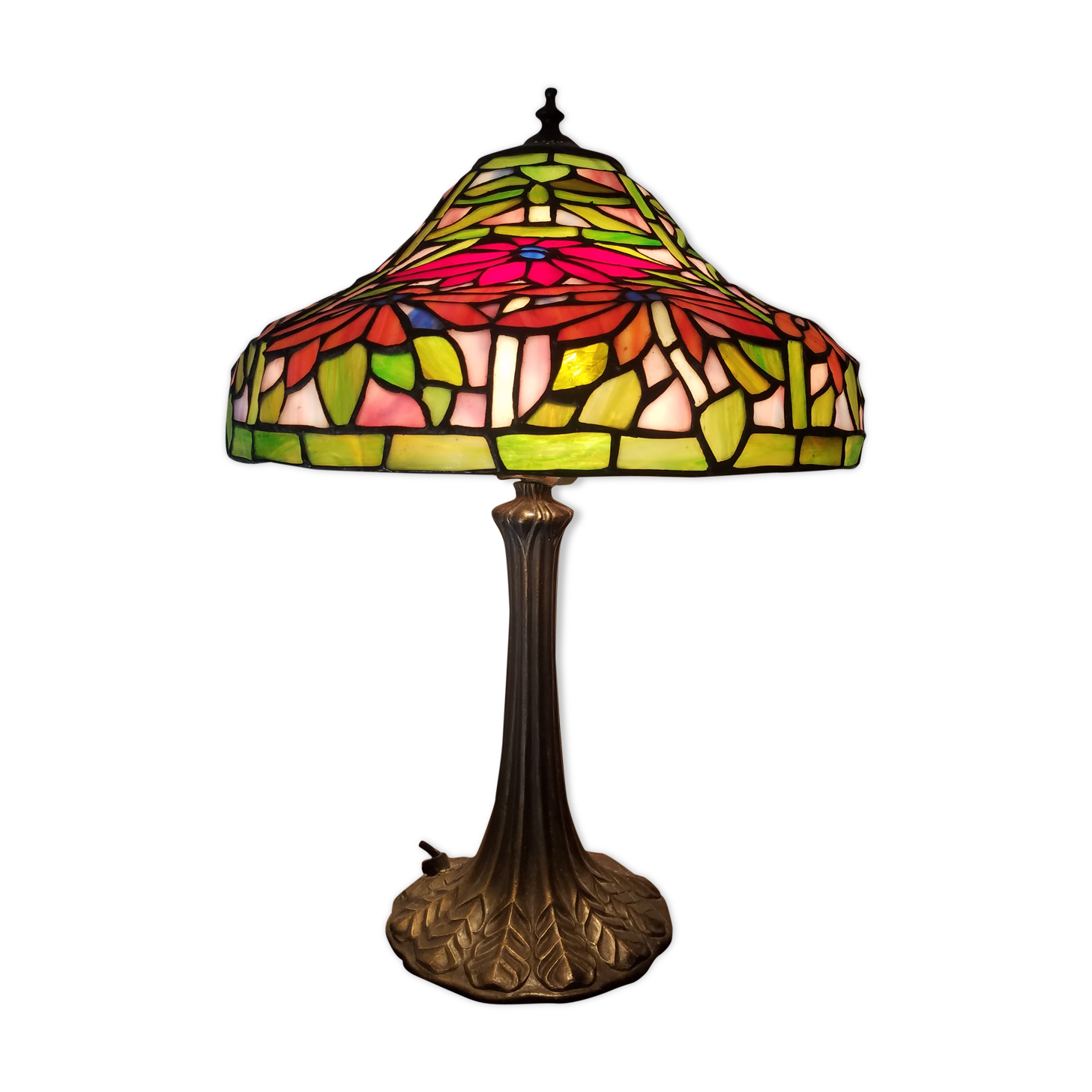 Tiffany lamp, bronze foot, sanded glass paste lampshade