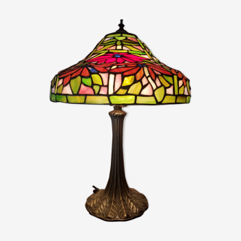 Tiffany lamp, bronze foot, sanded glass paste lampshade