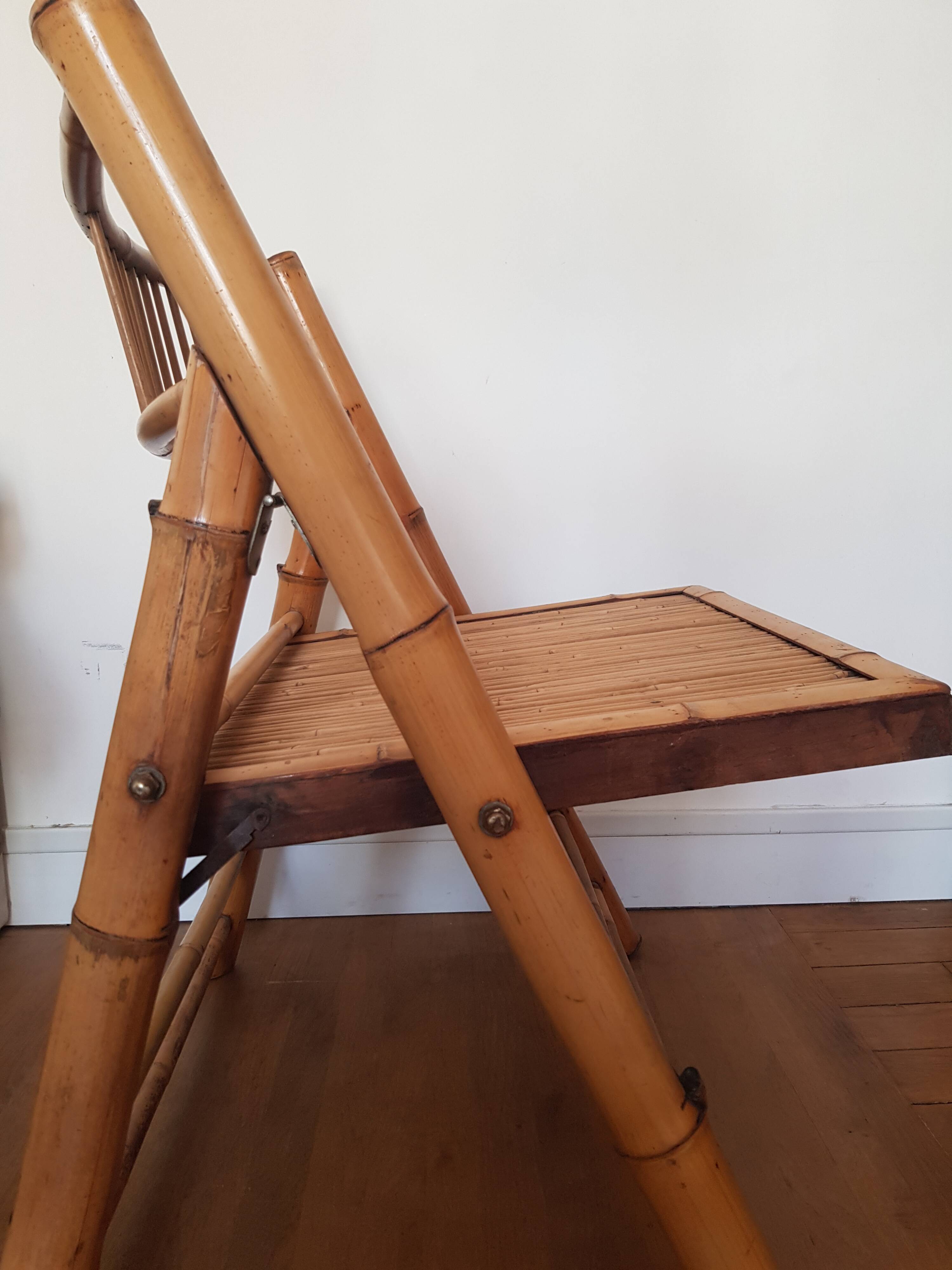 Bamboo and rattan folding chair