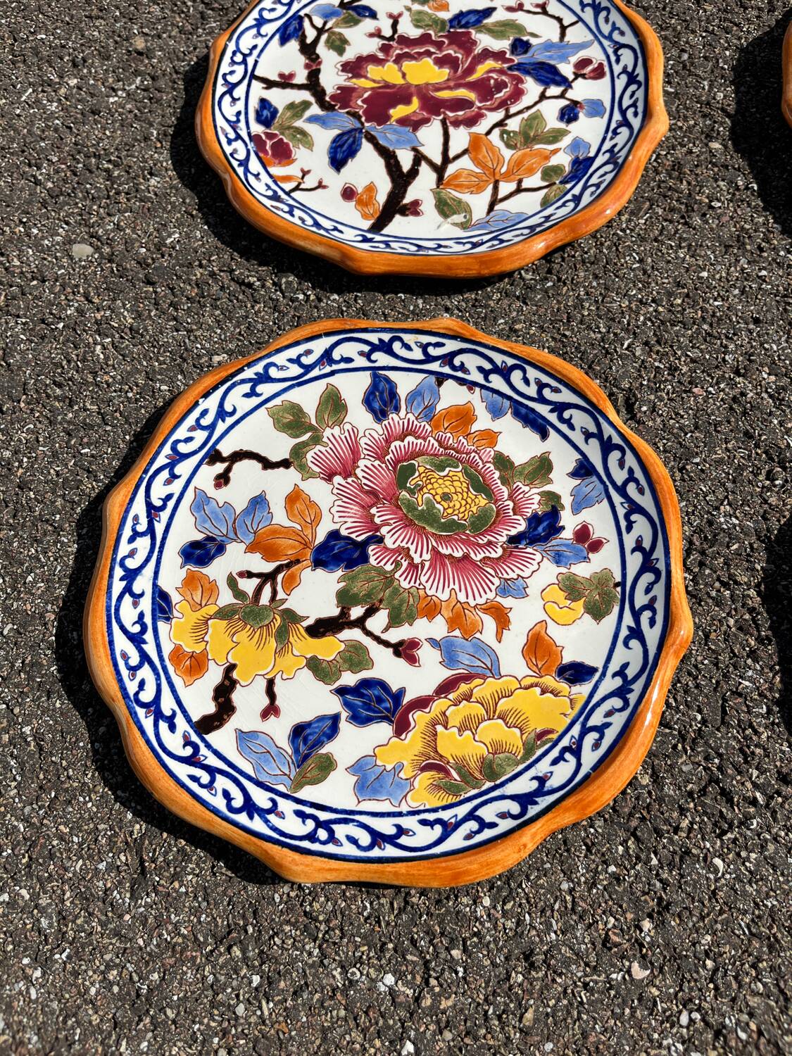 Set of 6 Gien earthenware dessert plates with peony decor